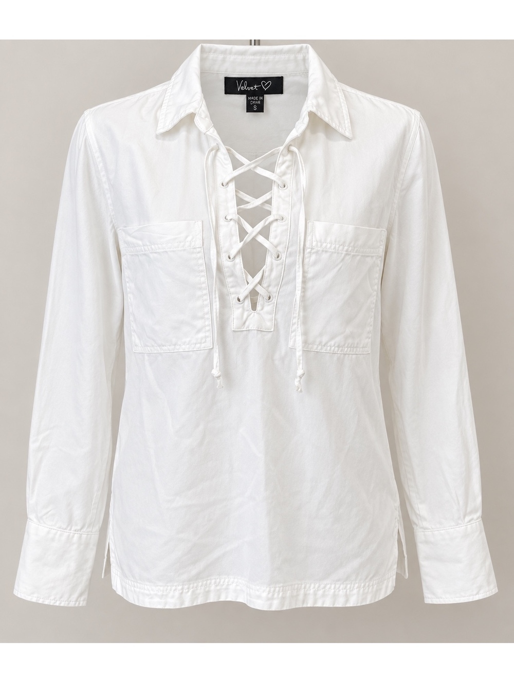 Velvet Heart White Tencel Lace Up Utility Blouse Women’s S NWT Boho